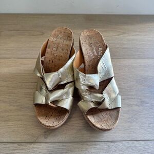 Kork Ease Knotted Gold wedge heeled sandals Size 6